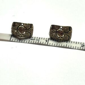 Vintage Monet Amber Color Rhinestone Gold Tone With Cut Outs Clip On Earrings